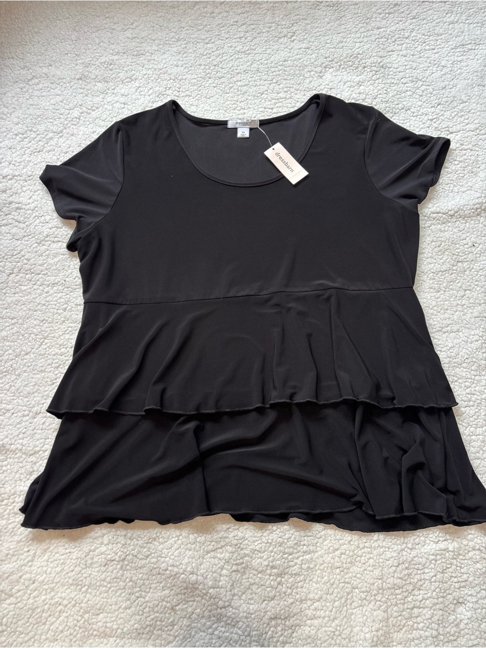 Dressbarn Black Ruffle Tiered Short Sleeve Top XXL